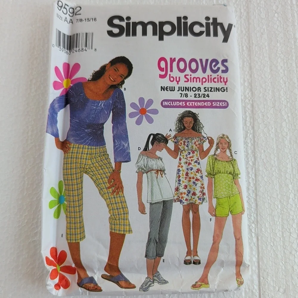 2001 Simplicity Grooves 9592 Uncut Juniors Pattern Size AA 7/8 - 23/24 Y2K VTG - Picture 1 of 7